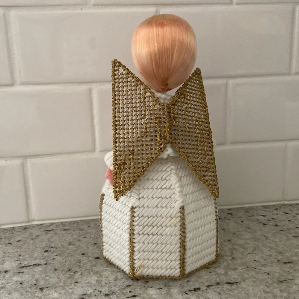Midcentury needlepoint angel tree topper